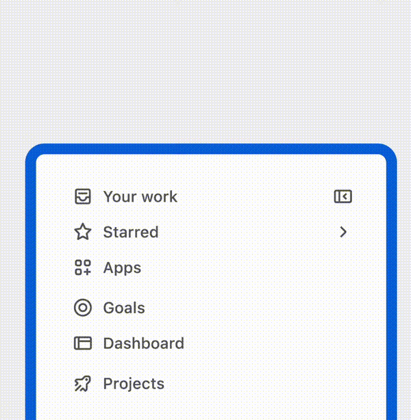Animation of the customizable sidebar with starred and recent items pinned