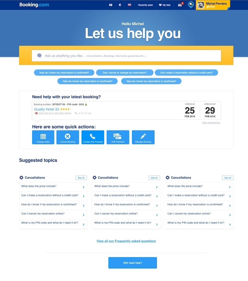 Self-service Help Center flows